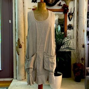 Rustic linen apron with ruffle detail